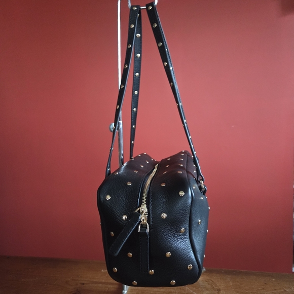 J. Crew Delphine Leather Studded Shoulder Bag Handbag Black Gold Tone Hardware - Picture 5 of 14